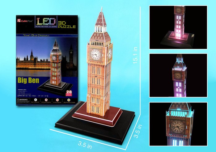 LED Light Up Version!: Big Ben - 28pc 3D Jigsaw Puzzle by Daron