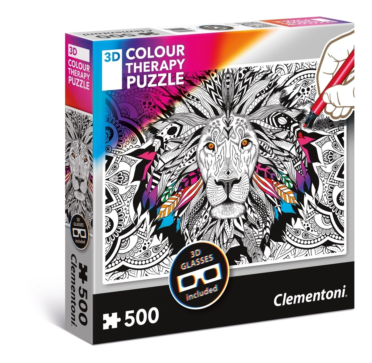 3D Color Therapy: Lion - 500 pc Jigsaw Puzzle by Clementoni  			  					NEW