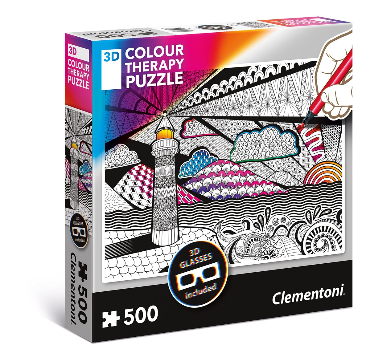 3D Color Therapy: Lighthouse - 500 pc Jigsaw Puzzle by Clementoni  			  					NEW