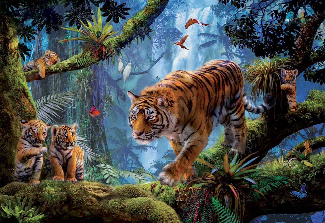 Tigers in the Tree - 1000pc Jigsaw Puzzle by Educa  			  					NEW
