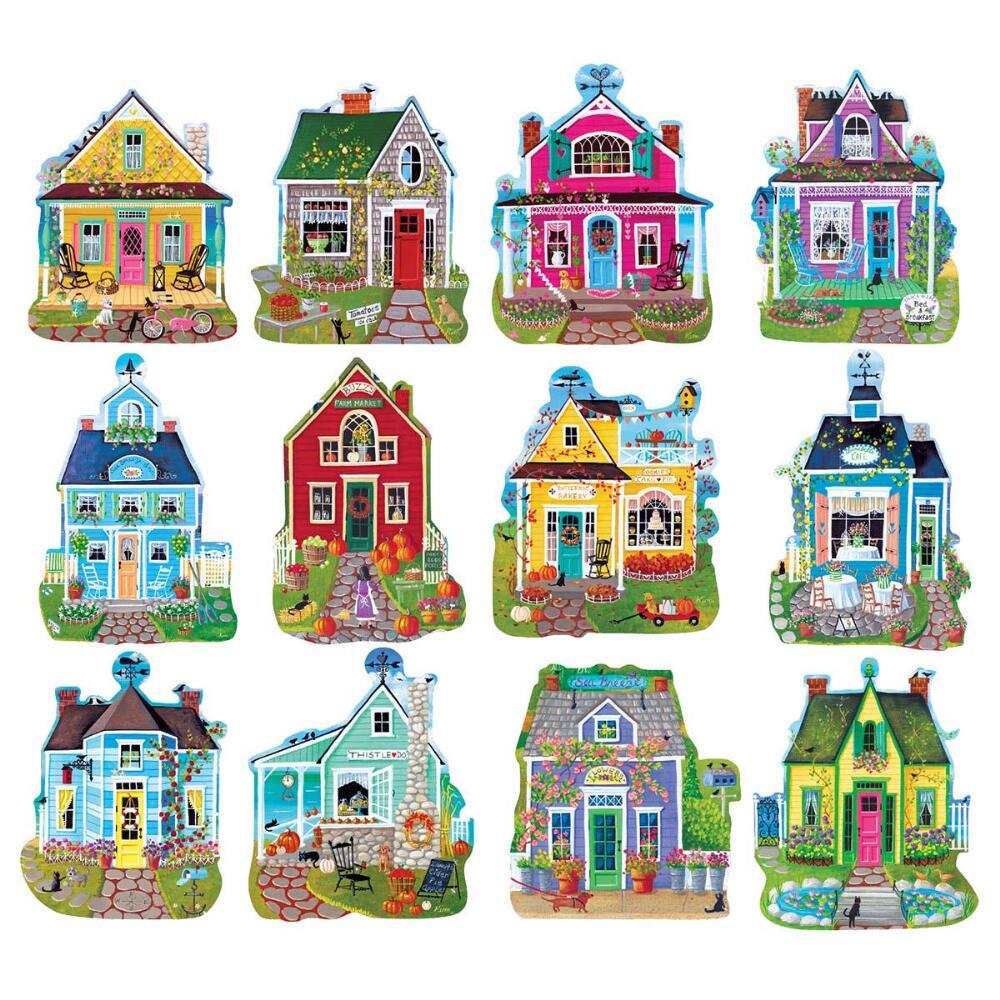 Cottages  - 500pc Shaped Jigsaw Puzzle by Lafayette Puzzle Factory  			  					NEW