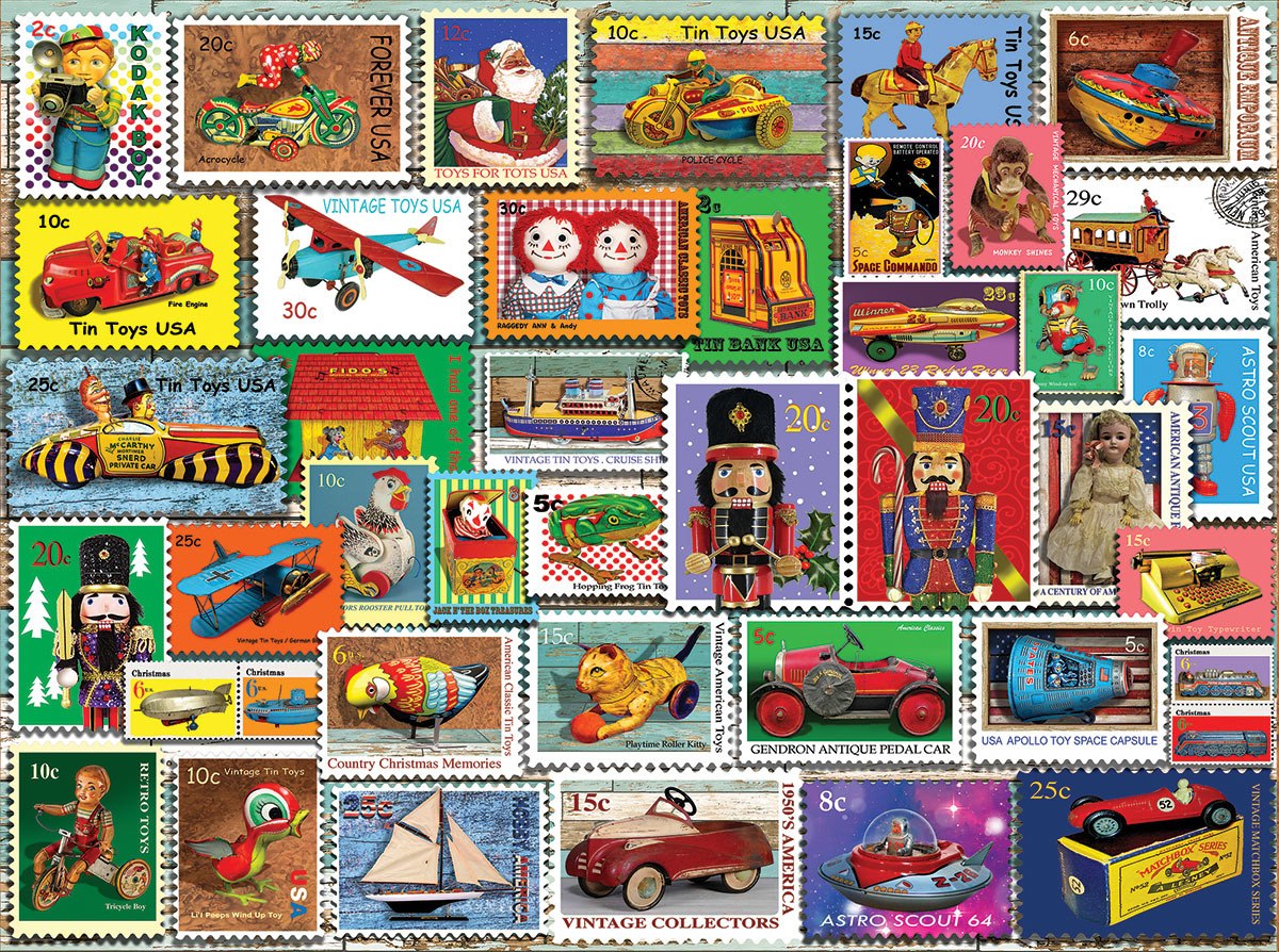 Christmas Toy Stamps - 1000pc Jigsaw Puzzle By White Mountain  			  					NEW
