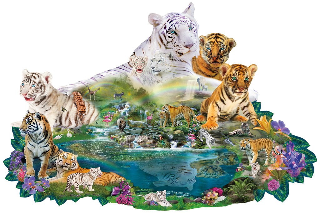 Tigers at the Pool - 1000pc Shaped Jigsaw Puzzle by SunsOut