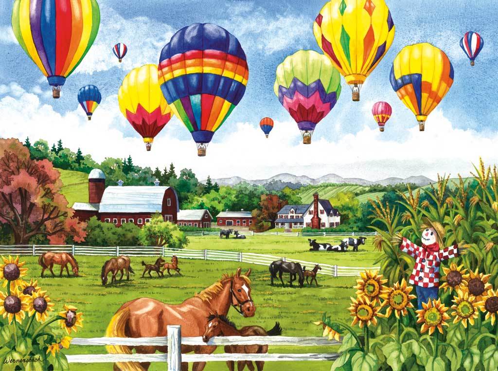 Balloons over Fields - 500pc Horse Jigsaw Puzzle By Sunsout