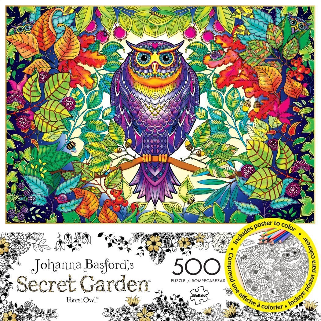 SECRET GARDEN: Johanna Basford FOREST OWL - 500pc Coloring Book Jigsaw Puzzle by Buffalo Games - image 1