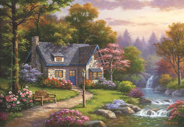 Stonybrook Falls Cottage - 2000pc Jigsaw Puzzle by Anatolian  			  					NEW