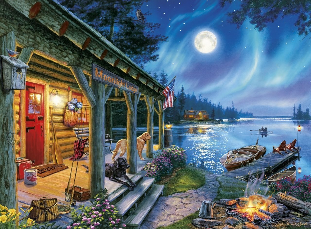 Darrell Bush: Moonlight Lodge - 1000pc Jigsaw Puzzle By Buffalo Games  			  					NEW