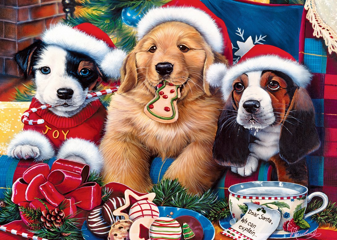 Santa Paws - 500pc Glitter Jigsaw Puzzle by Masterpieces