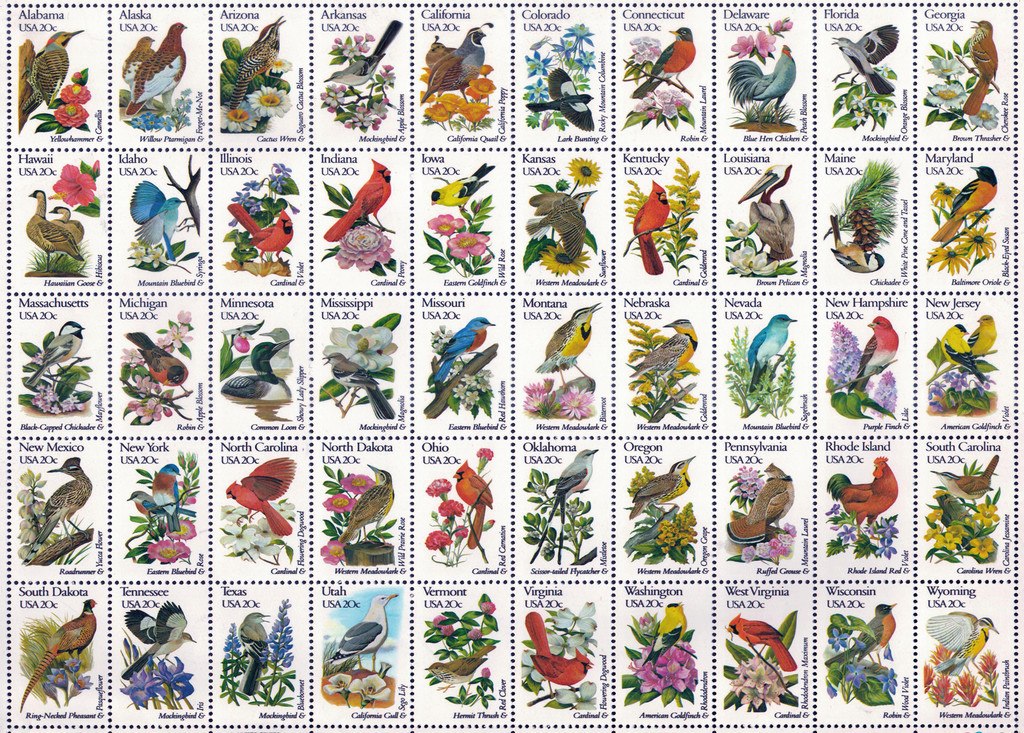 50 Bird Stamps - 300pc Large Format Jigsaw Puzzle By Ravensburger