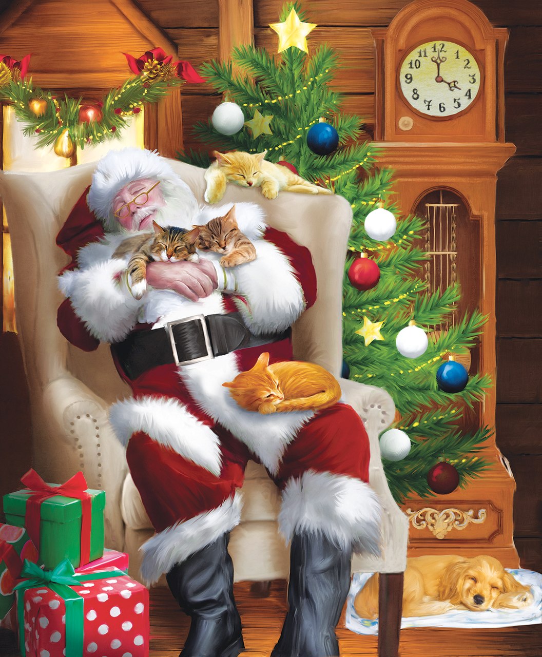 Santa and His Cats - 1000pc Jigsaw Puzzle by Sunsout  			  					NEW