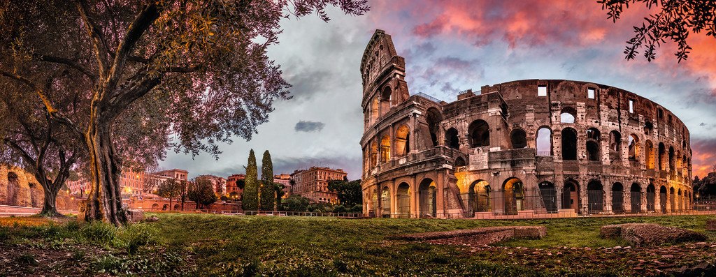 Sunset Coloseum - 1000pc Panoramic Jigsaw Puzzle By Ravensburger