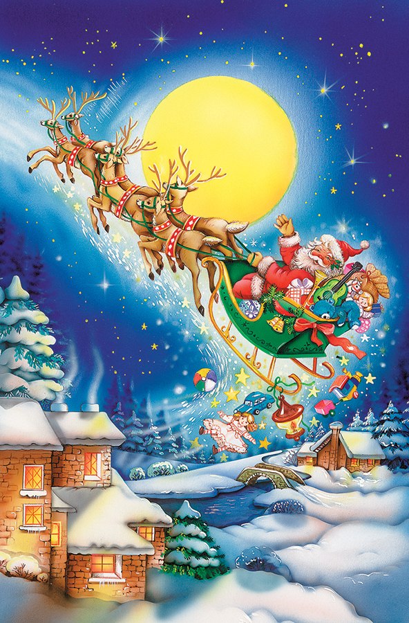 Santa on a Moonlit Night - 60pc Kids Puzzle by Cobble Hill