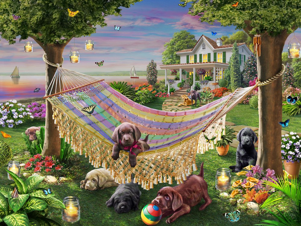Puppies & Butterflies - 550pc Jigsaw Puzzle by Vermont Christmas Company