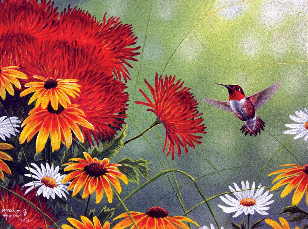Hummingbird and Red Flower - 1000pc Jigsaw Puzzle by Sunsout