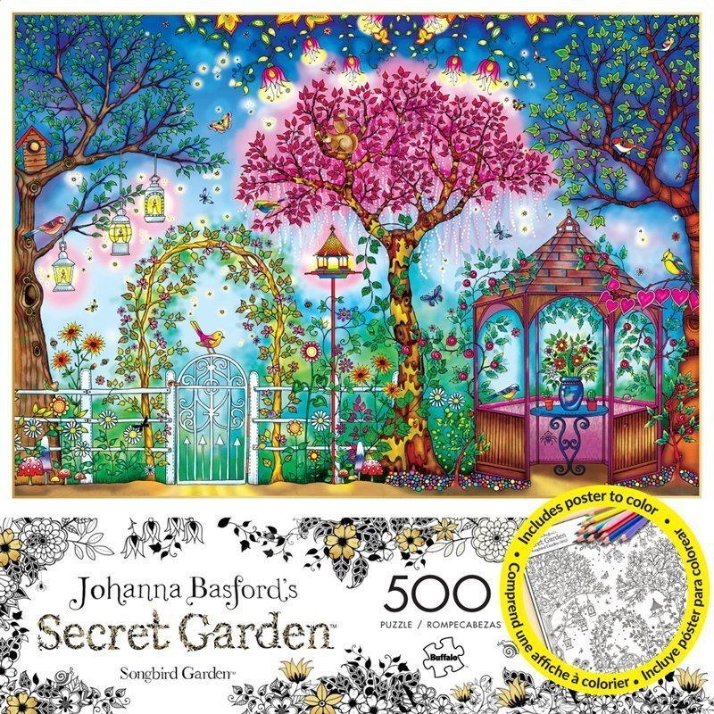 SECRET GARDEN: Johanna Basford SONGBIRD GARDEN - 500pc Coloring Book Jigsaw Puzzle by Buffalo Games - image 1