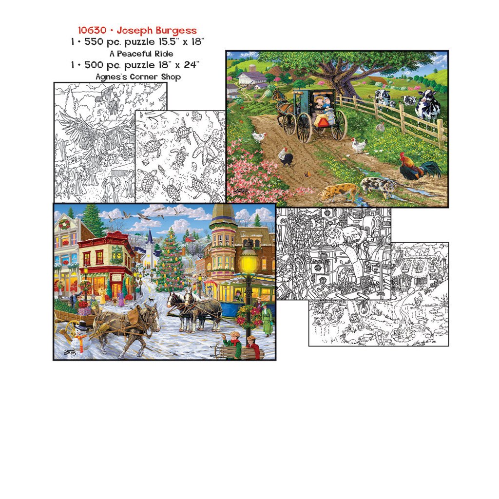 Joseph Burgess: Coloring Pages and 500pc and 550pc Jigsaw Puzzle Set by Sunsout