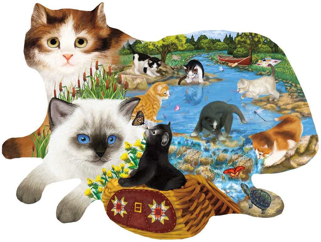 Fishing Kittens - 1000pc Shaped Jigsaw Puzzle by Sunsout