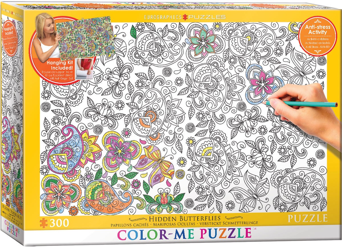 Color Me Puzzle: Hiden Butterflies - 300pc Color Yourself Jigsaw Puzzle by Eurographics