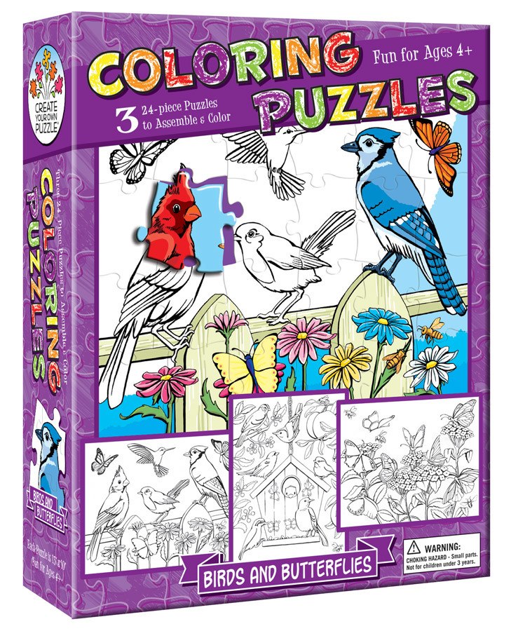 Coloring Puzzles: Birds and Butterflies - 24pc Coloring Puzzle by Cobble Hill (discontinued)