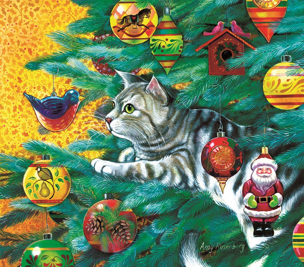 Christmas Tree Cat - 300pc Large Format Jigsaw Puzzle by Sunsout