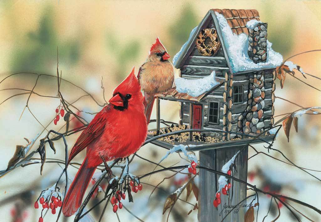 Cardinal's Rustic Retreat - 500pc Jigsaw Puzzle by Sunsout