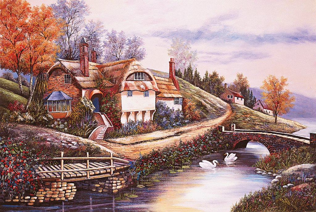 Cottage By The River Puzzle - 1000pc Jigsaw Puzzle by Tomax
