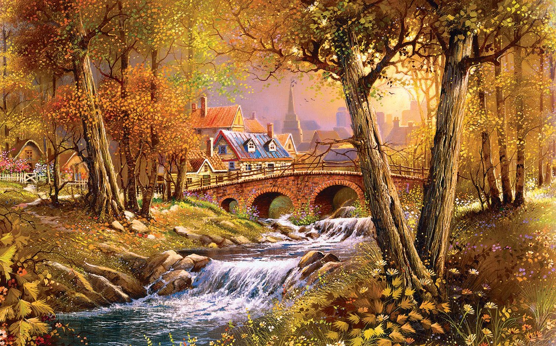 Bridge over the Stream - 300pc Large Format Jigsaw Puzzle by SunsOut