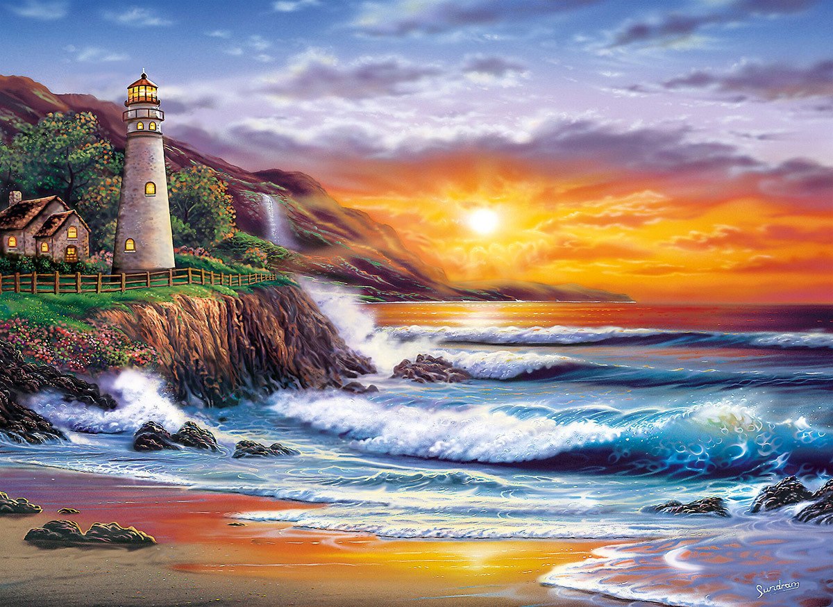 Lighthouse at Sunset - 1000pc Jigsaw Puzzle by Clementoni