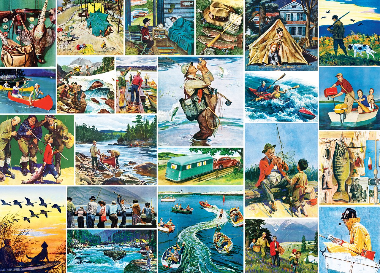 Saturday Evening Post Norman Rockwell: Outdoors Collage - 1000pc Jigsaw Puzzle by Masterpieces  			  					NEW