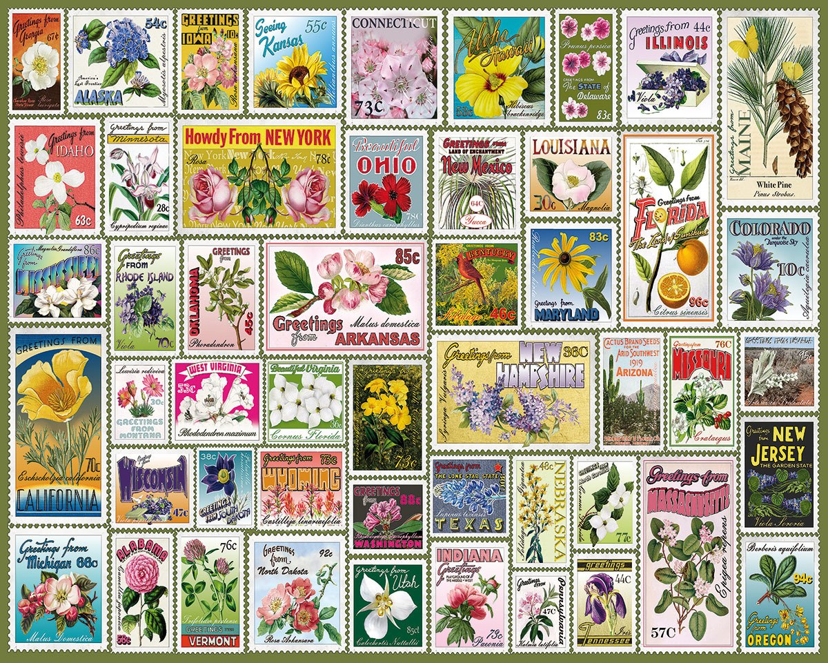 State Flower Stamps - 1000pc Jigsaw Puzzle By White Mountain