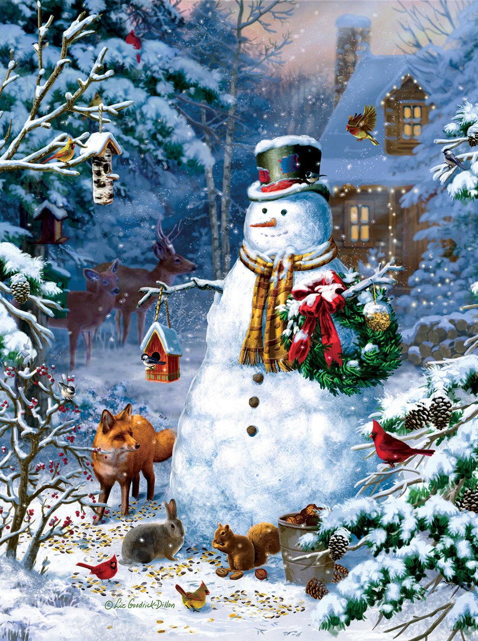 Winter Cabin Snowman - 1000pc Jigsaw Puzzle by Sunsout