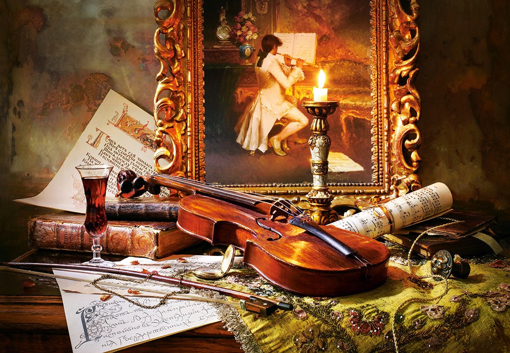 Still Life with Violin and Painting - 1000pc Jigsaw Puzzle By Castorland