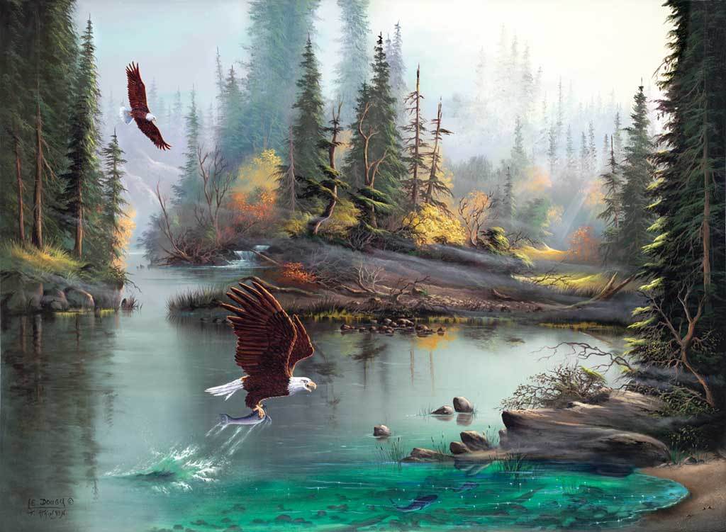 River Eagles - 1000+pc Large Format Jigsaw Puzzle by Sunsout