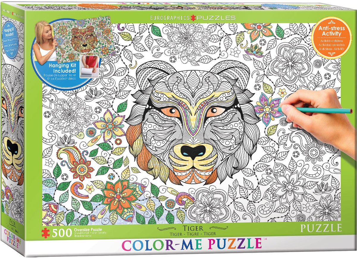 Color Me Puzzle: Tiger - 500pc Color Yourself Jigsaw Puzzle by Eurographics