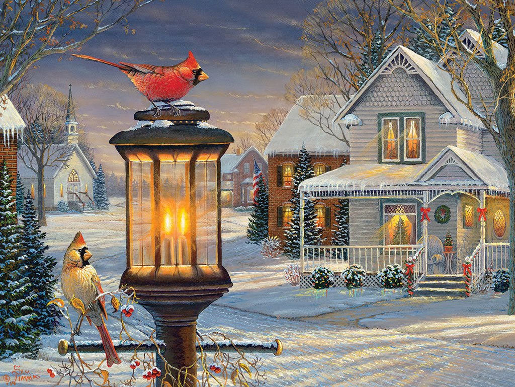 Cardinals in Winter - 1000pc Jigsaw Puzzle By White Mountain