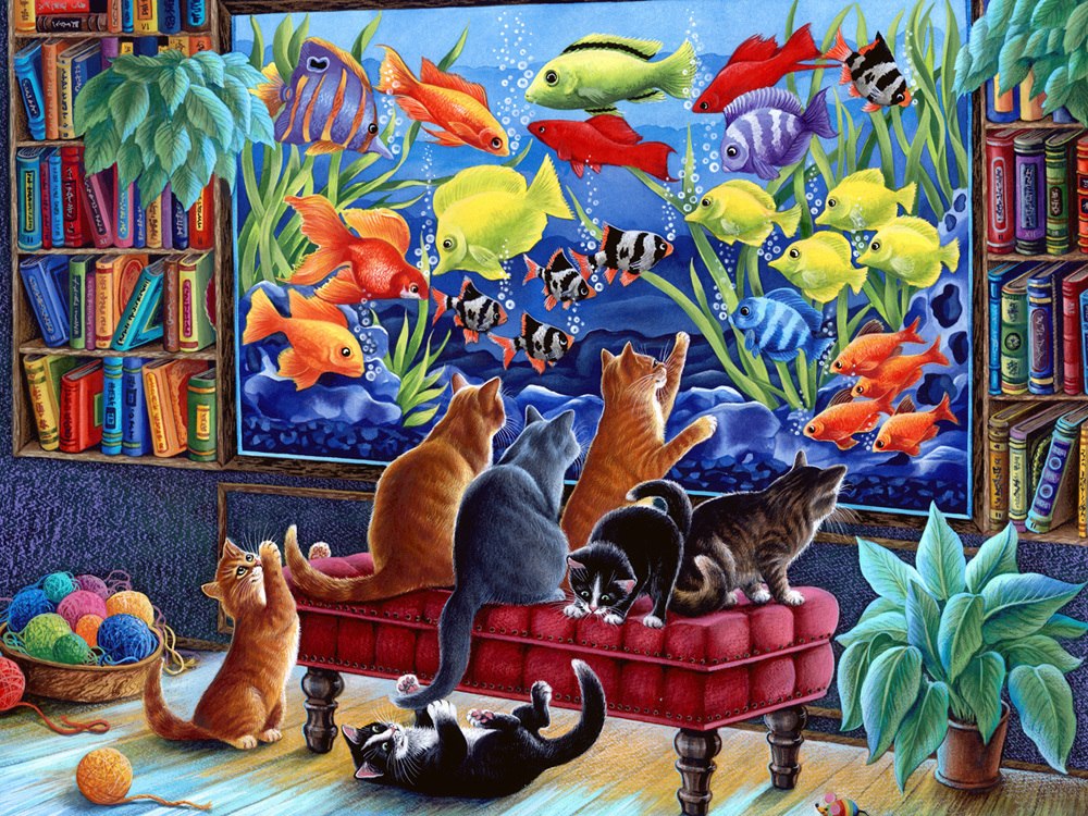 Kittens Fishing - 550pc Jigsaw Puzzle by Vermont Christmas Company  			  					NEW - image 1