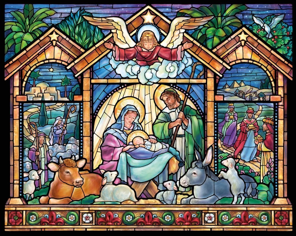 Stained Glass Nativity - 1000pc Jigsaw Puzzle By Vermont Christmas Company