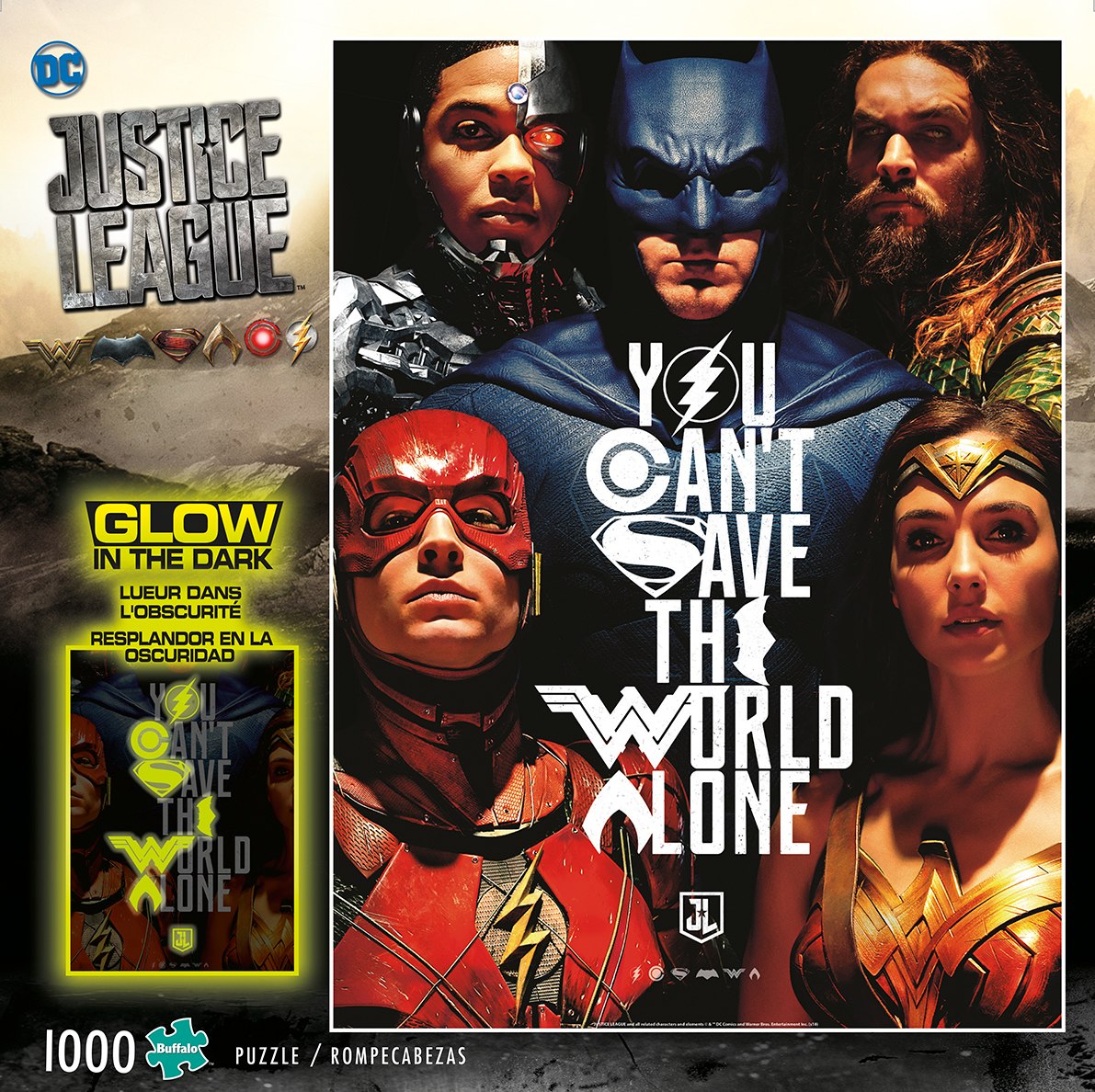 Justice League: You Can't Save the World Alone (Glow In The Dark) - 1000pc Jigsaw Puzzle By Buffalo Games  			  					NEW - image 1