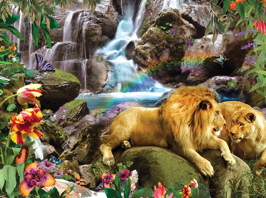 Love Lion Waterfall - 1000pc Jigsaw Puzzle by Sunsout