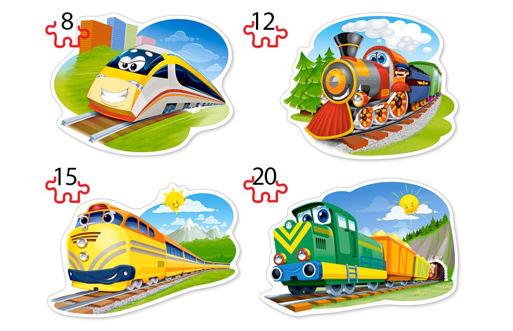Funny Trains - 8,12,15,20pc Shaped Jigsaw Puzzle By Castorland