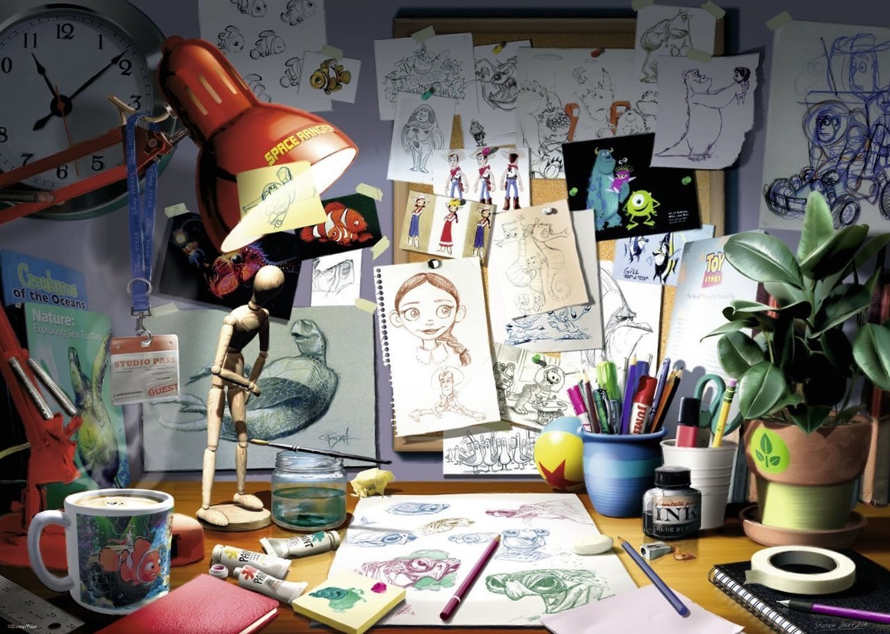 Disney Pixar: The Artist's Desk (1000pc Puzzle) - 1000pc Jigsaw Puzzle by Ravensburger