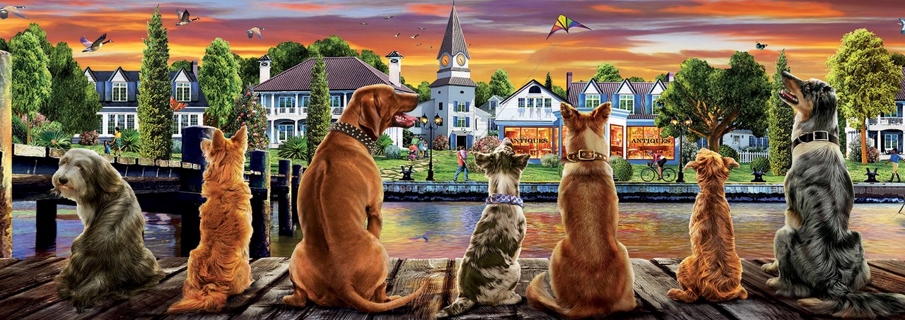 Dogs on the Quay - 1000pc Panoramic Jigsaw Puzzle by Educa  			  					NEW