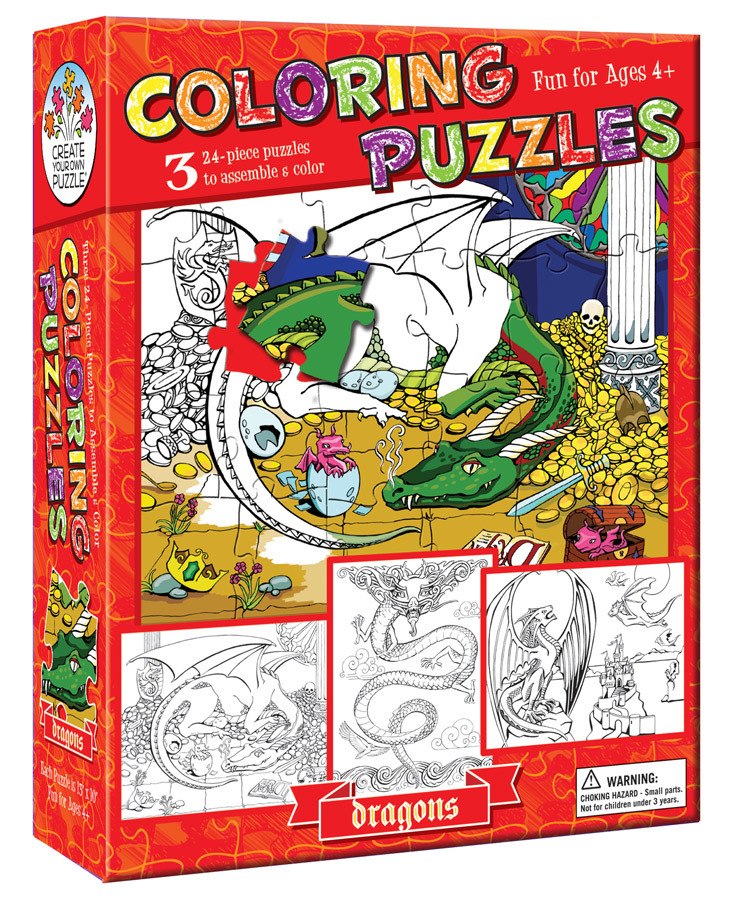 Coloring Puzzles: Dragons - 24pc Coloring Puzzle by Cobble Hill