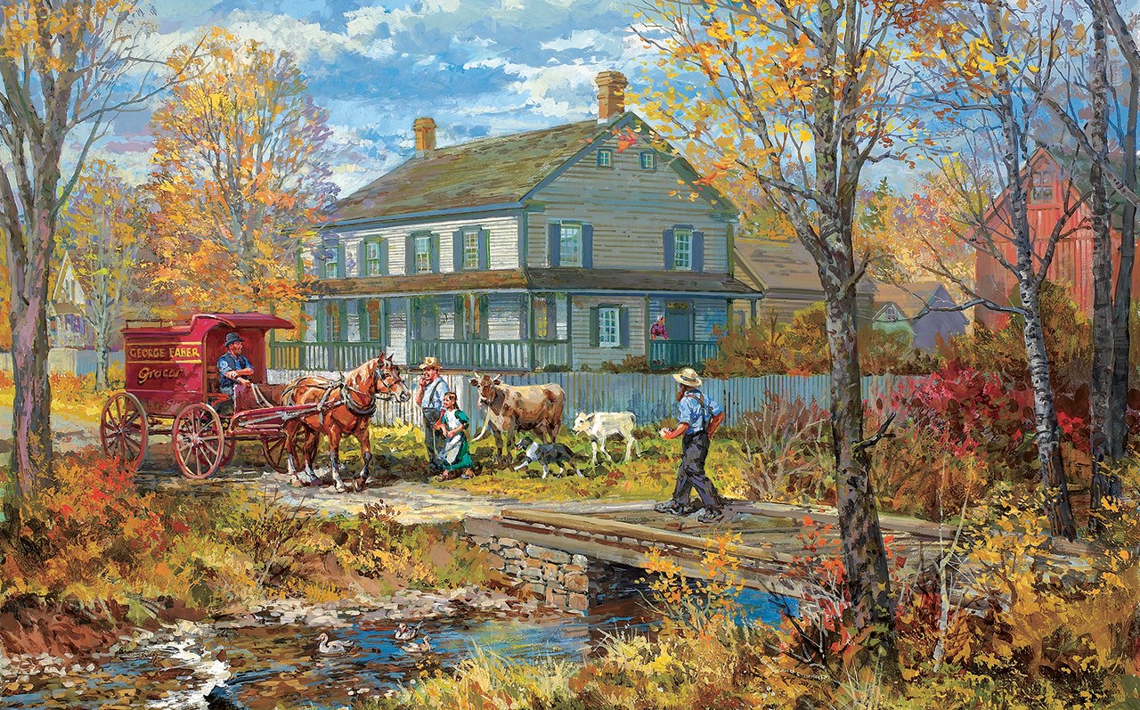 Autumn at the Schneider House - 300pc Jigsaw Puzzle by Sunsout  			  					NEW