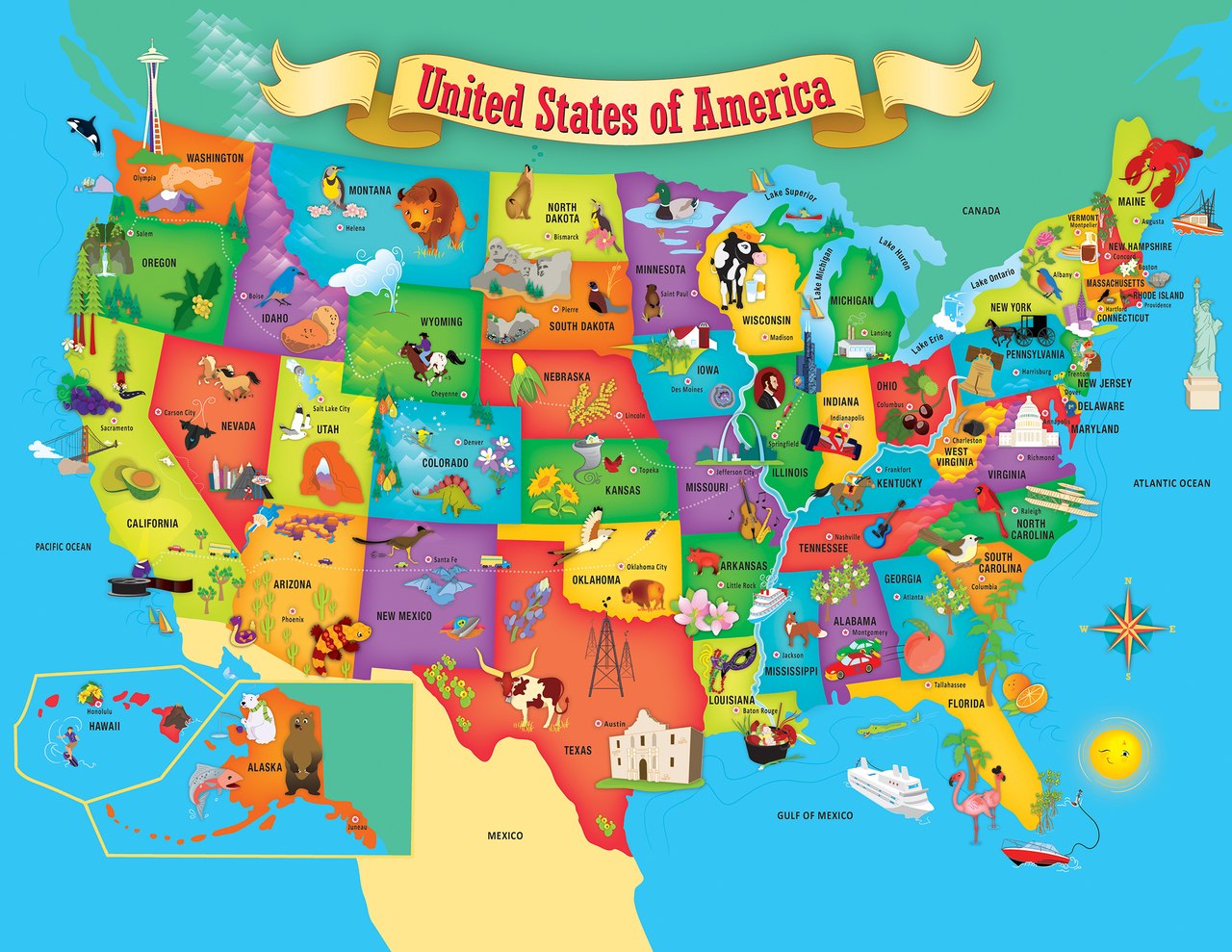 USA Map State - 60pc Educational Shaped Jigsaw Puzzle by Masterpieces  			  					NEW