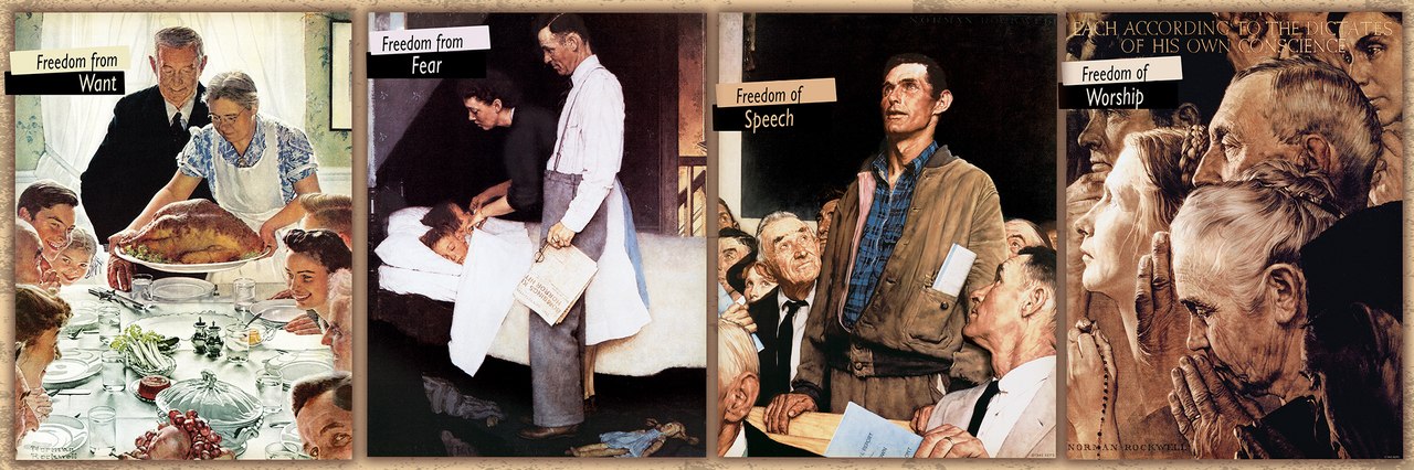 Saturday Evening Post Norman Rockwell: The Four Freedoms - 1000pc Panoramic Jigsaw Puzzle by Masterpieces  			  					NEW