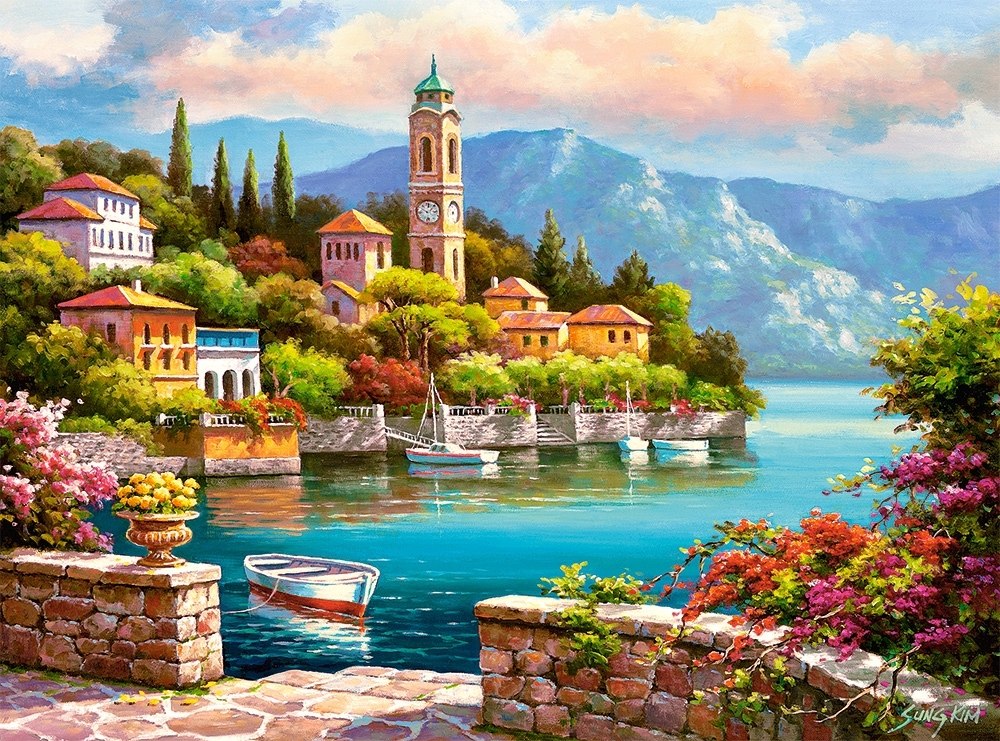 Village Clock Tower - 2000pc Jigsaw Puzzle By Castorland  			  					NEW