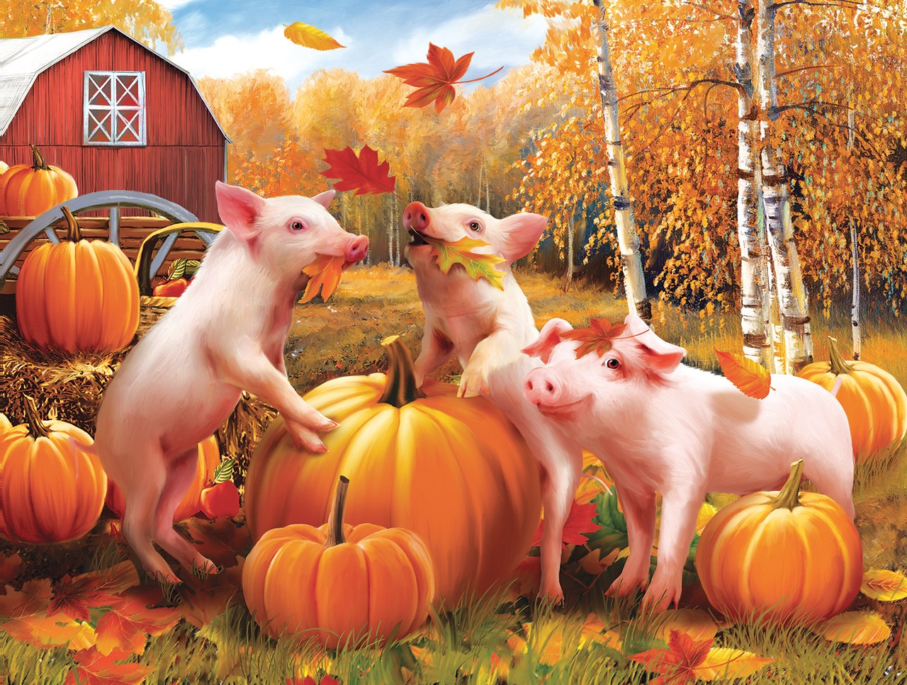 Pigs & Pumpkins - 300pc Jigsaw Puzzle by Sunsout  			  					NEW