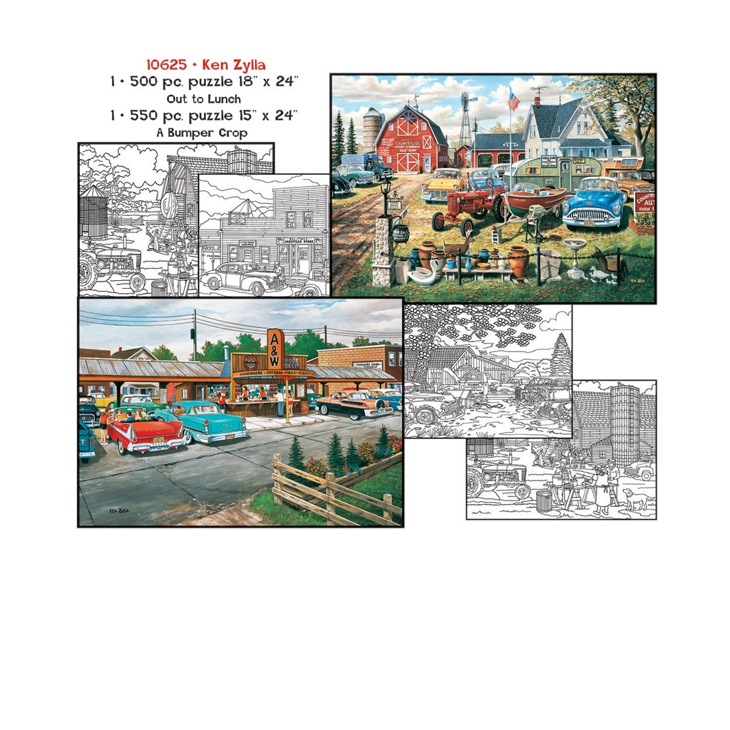 Ken Zylla: Coloring Pages and 500pc and 550pc Jigsaw Puzzle Set by Sunsout