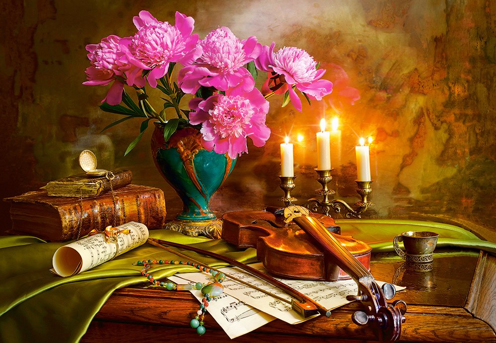 Still Life with Violin and Flowers - 1500pc Jigsaw Puzzle By Castorland